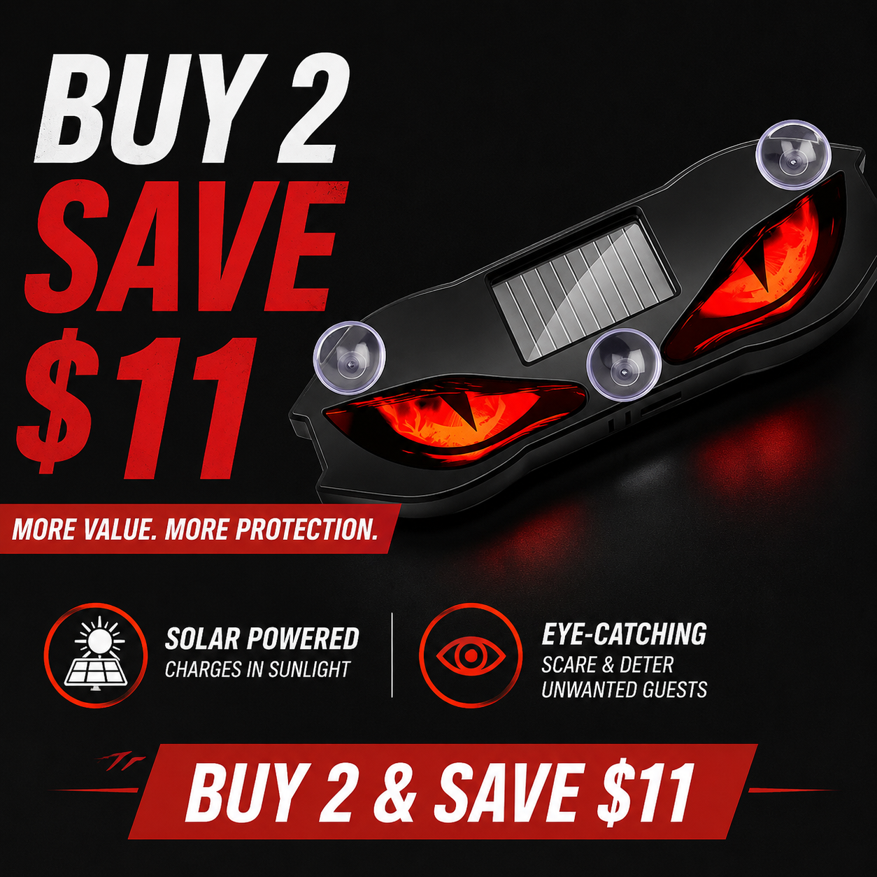 Solar-powered "Devil's Eye" LED car window light