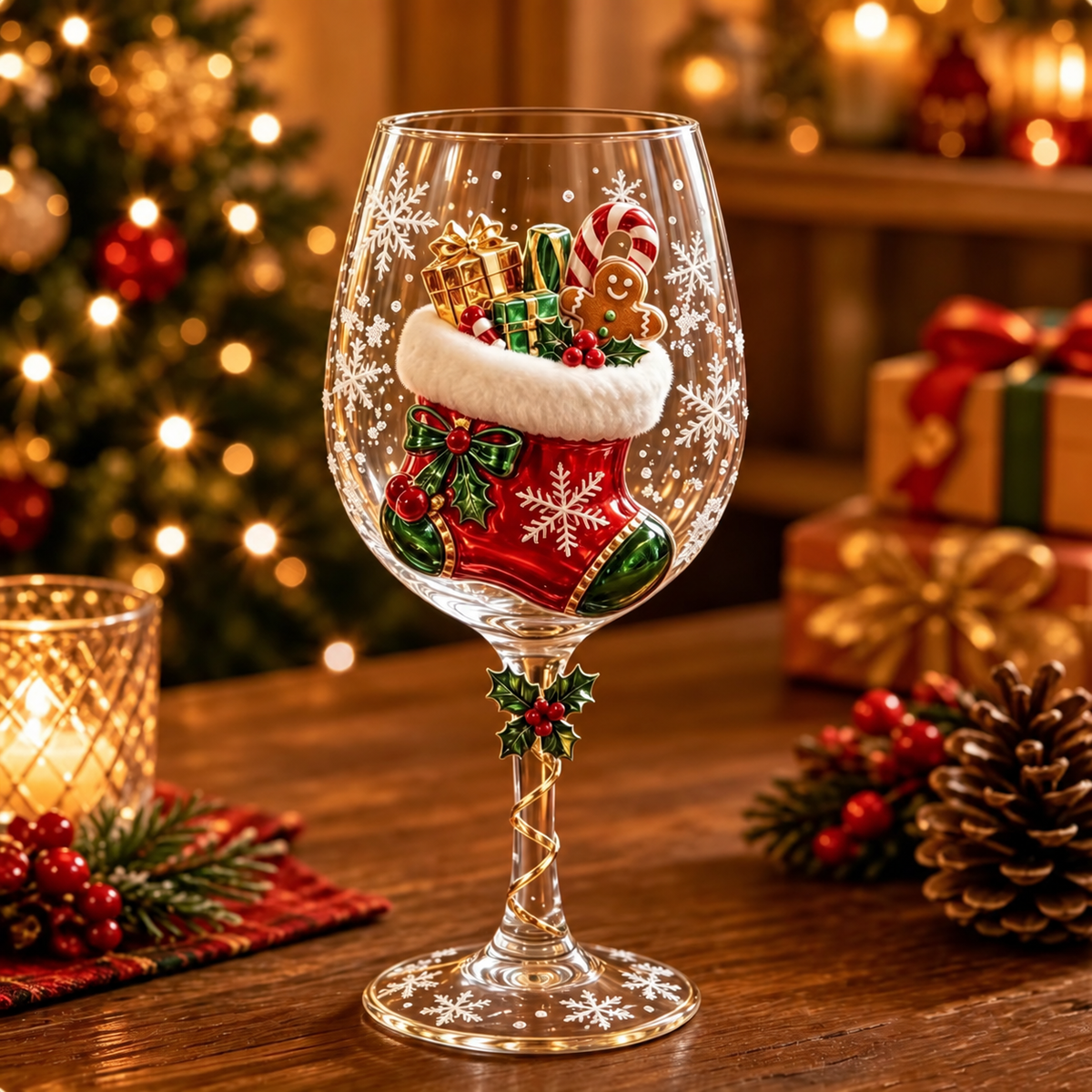 Christmas Motif Wine Glass