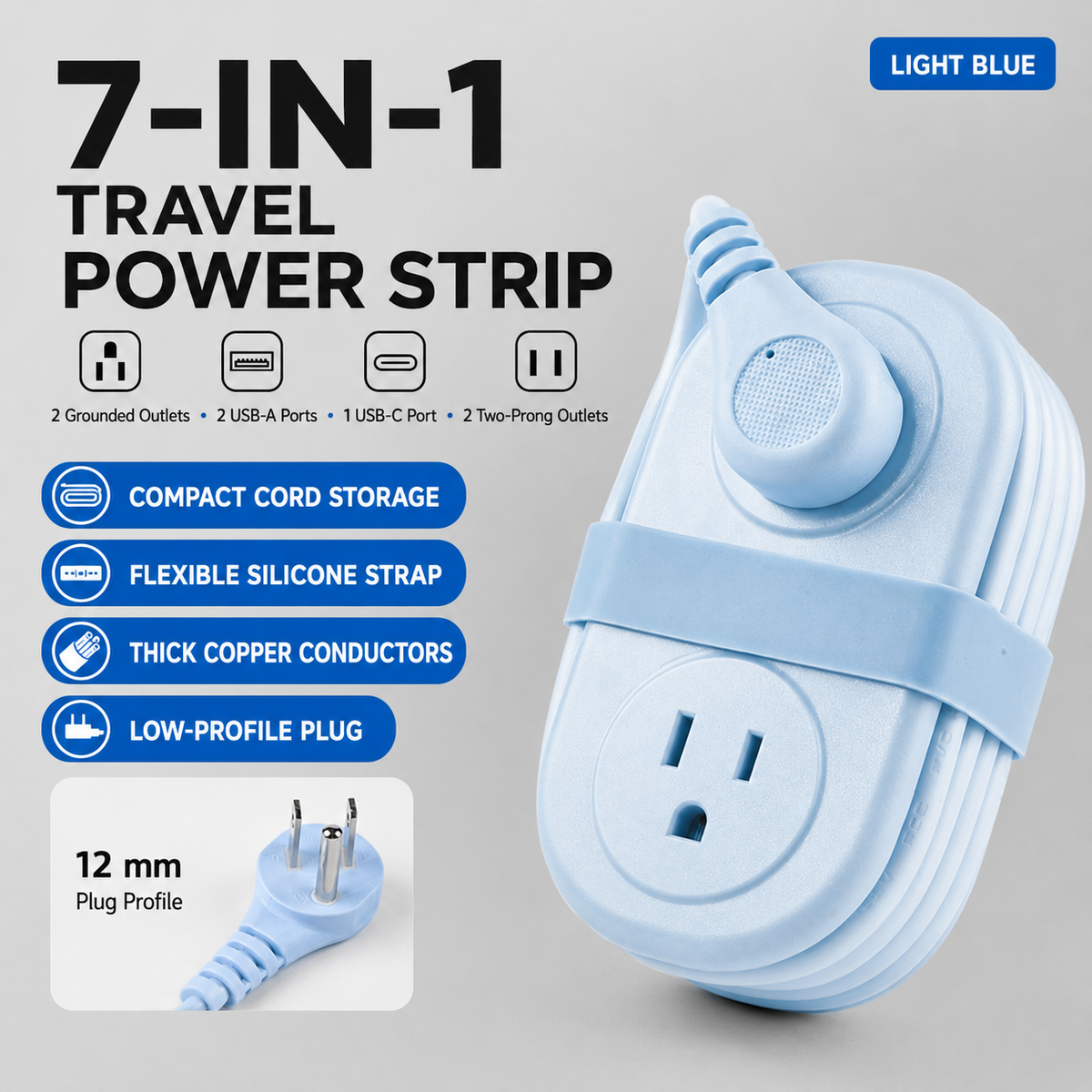 7-in-1 Compact Travel Power Strip