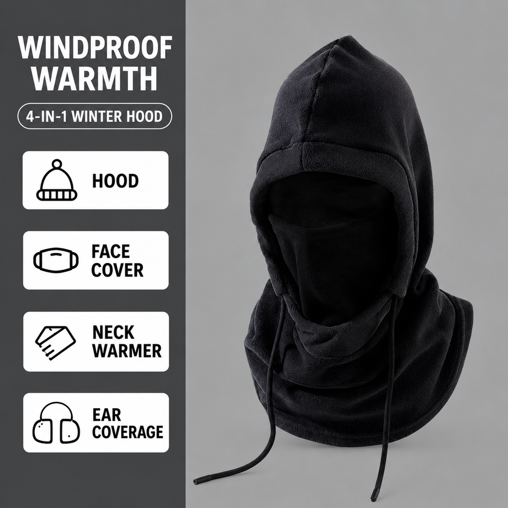 4-in-1 Adjustable Fleece Winter Hood