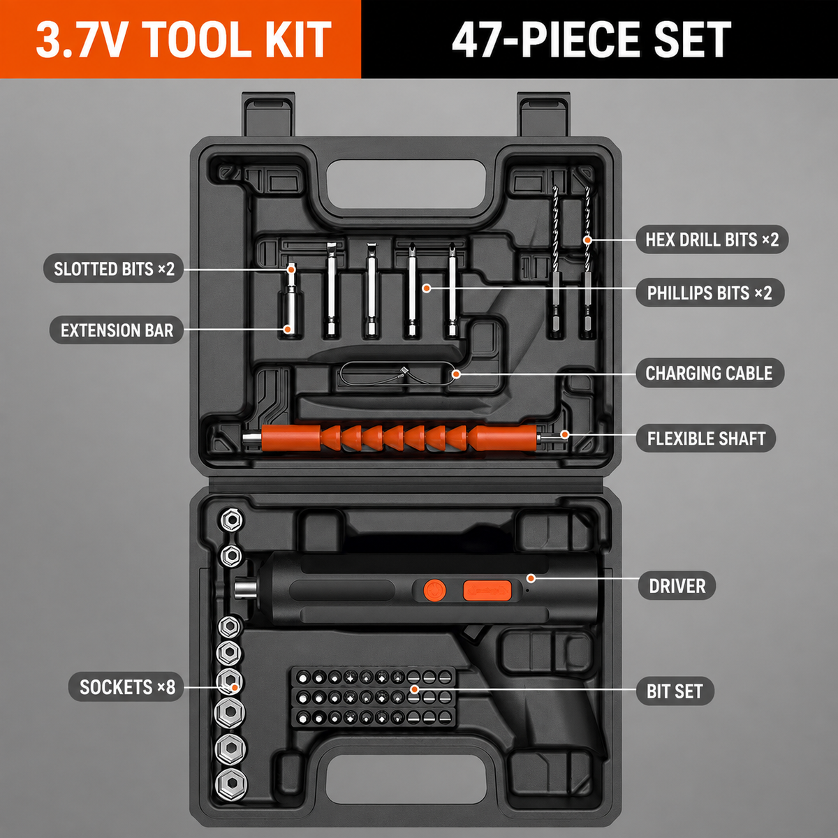 PowerFix 47-Piece Cordless Tool Kit