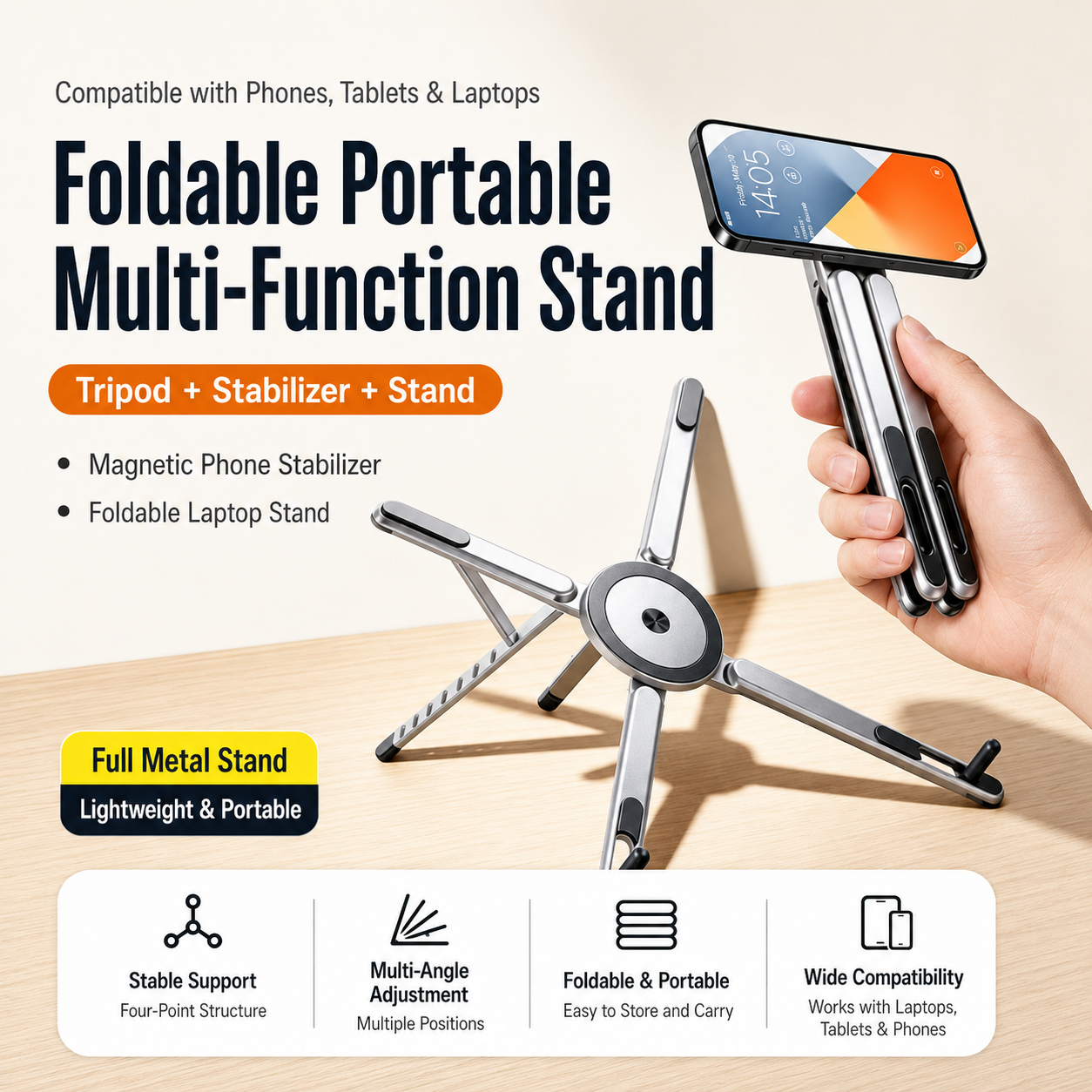 Foldable Magnetic Multi-Device Stand