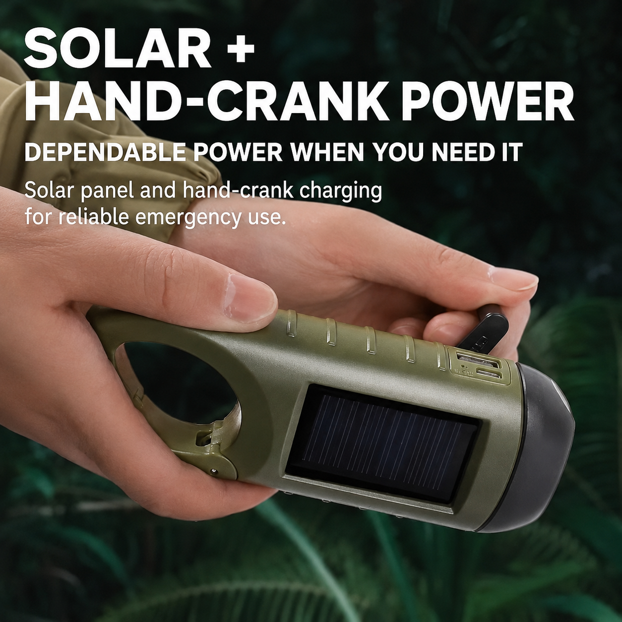 Emergency Solar Hand-Crank Flashlight with Power Bank