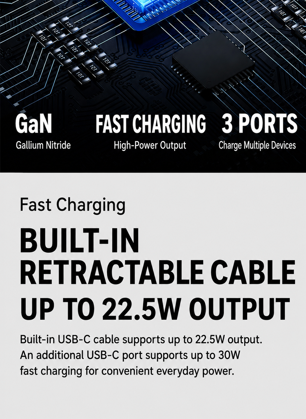 3-Port Retractable Fast Charger