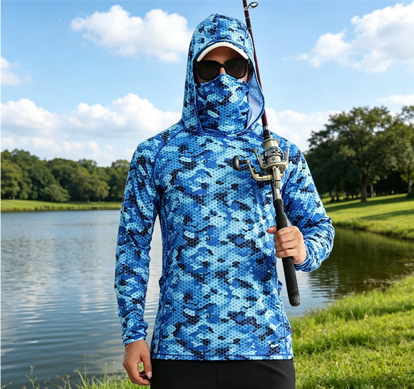 UPF Sun Protection Fishing Hoodie with Face Mask