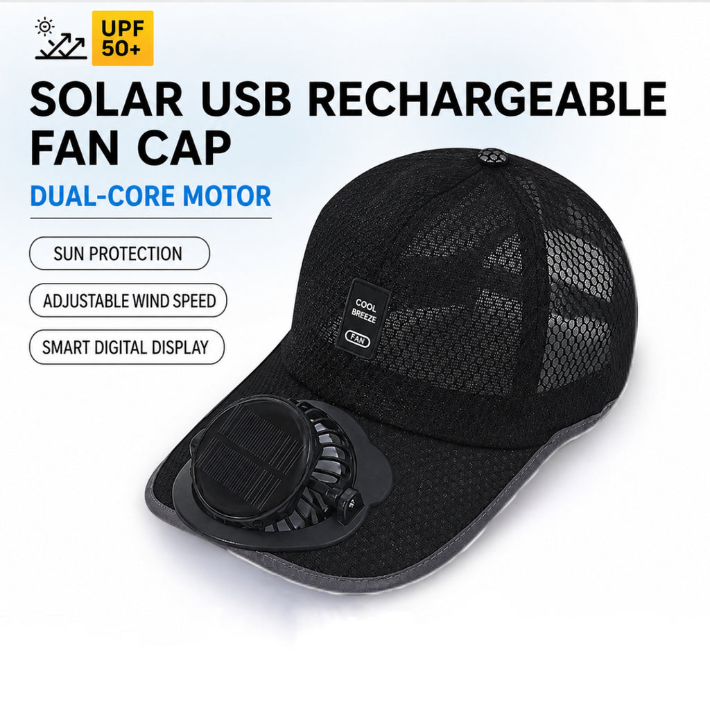 Solar-powered cooling fan hat