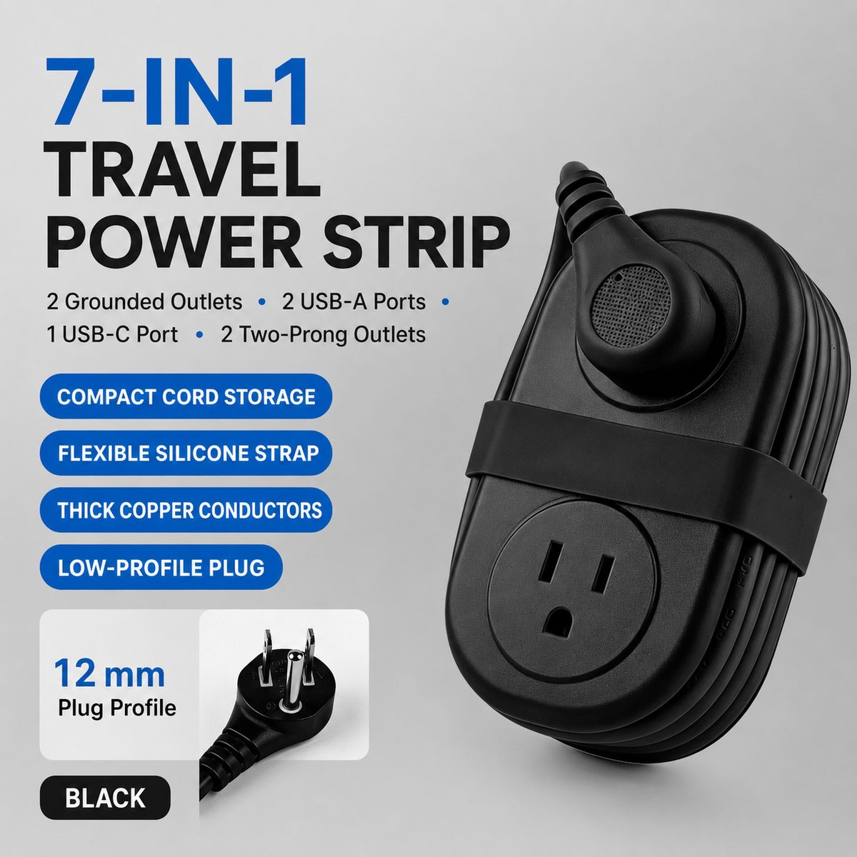 7-in-1 Compact Travel Power Strip