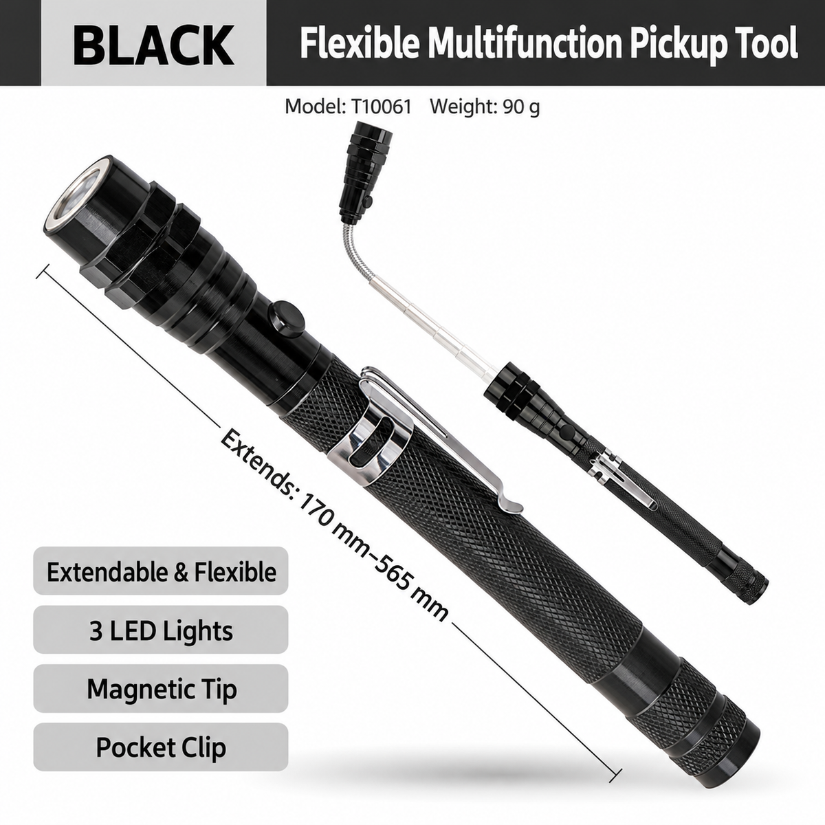 Flexible Magnetic Pickup Tool with LED Light