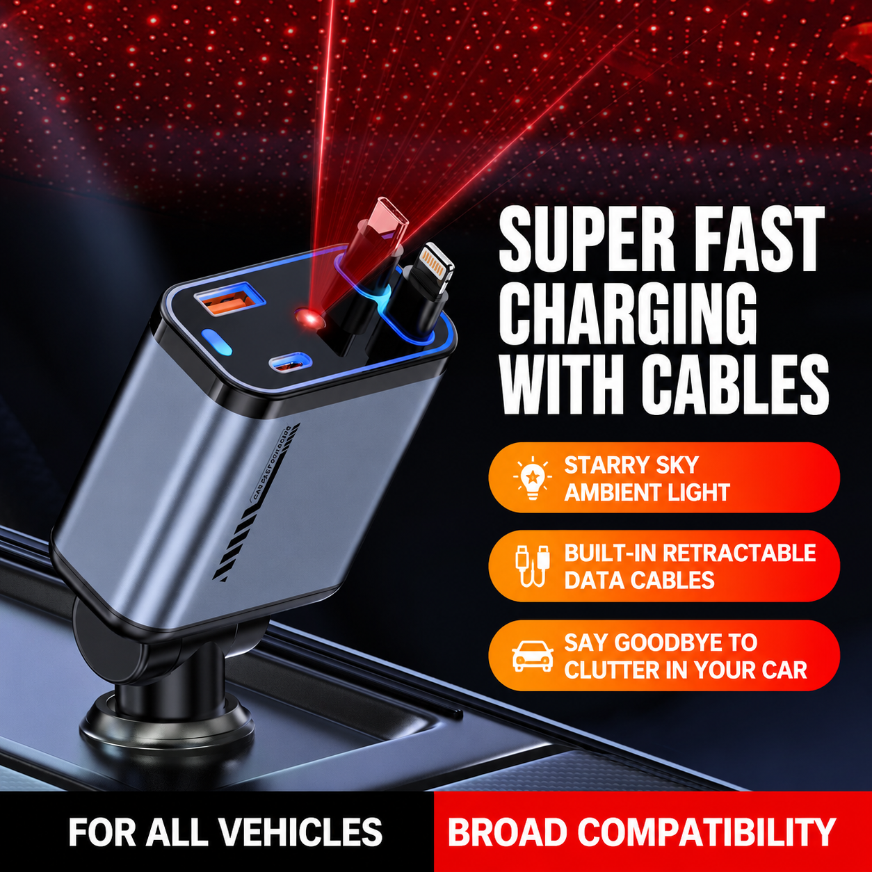 4-in-1 Retractable Car Charger