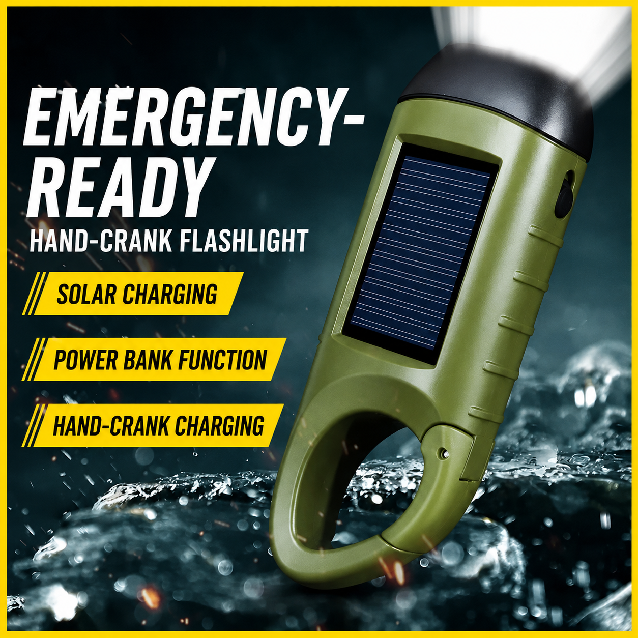 Emergency Solar Hand-Crank Flashlight with Power Bank