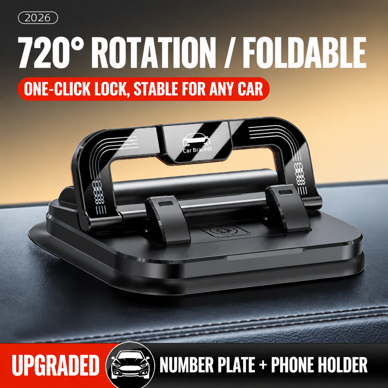 720° Foldable Car Phone Holder (with Temporary Parking Number Plate)