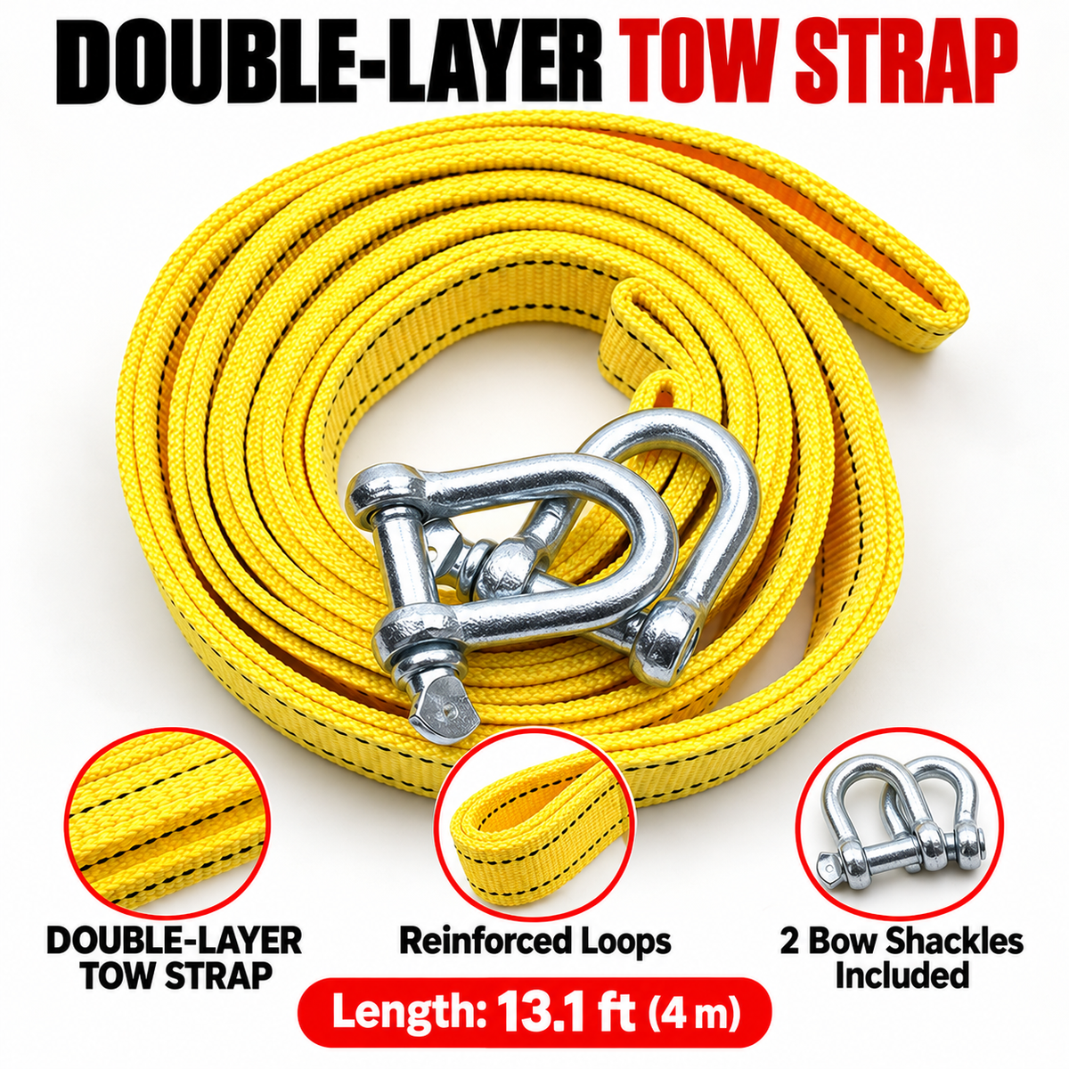 Tow Strap with 2 Bow Shackles