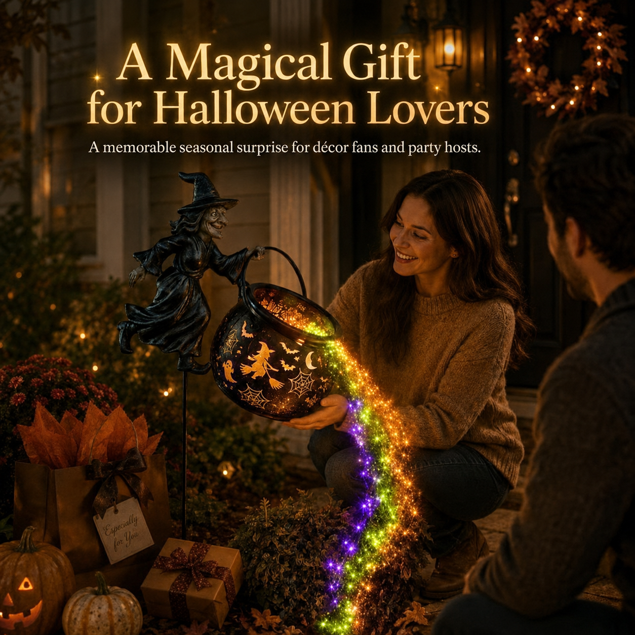 Halloween Witch Cauldron Light Garden Stake