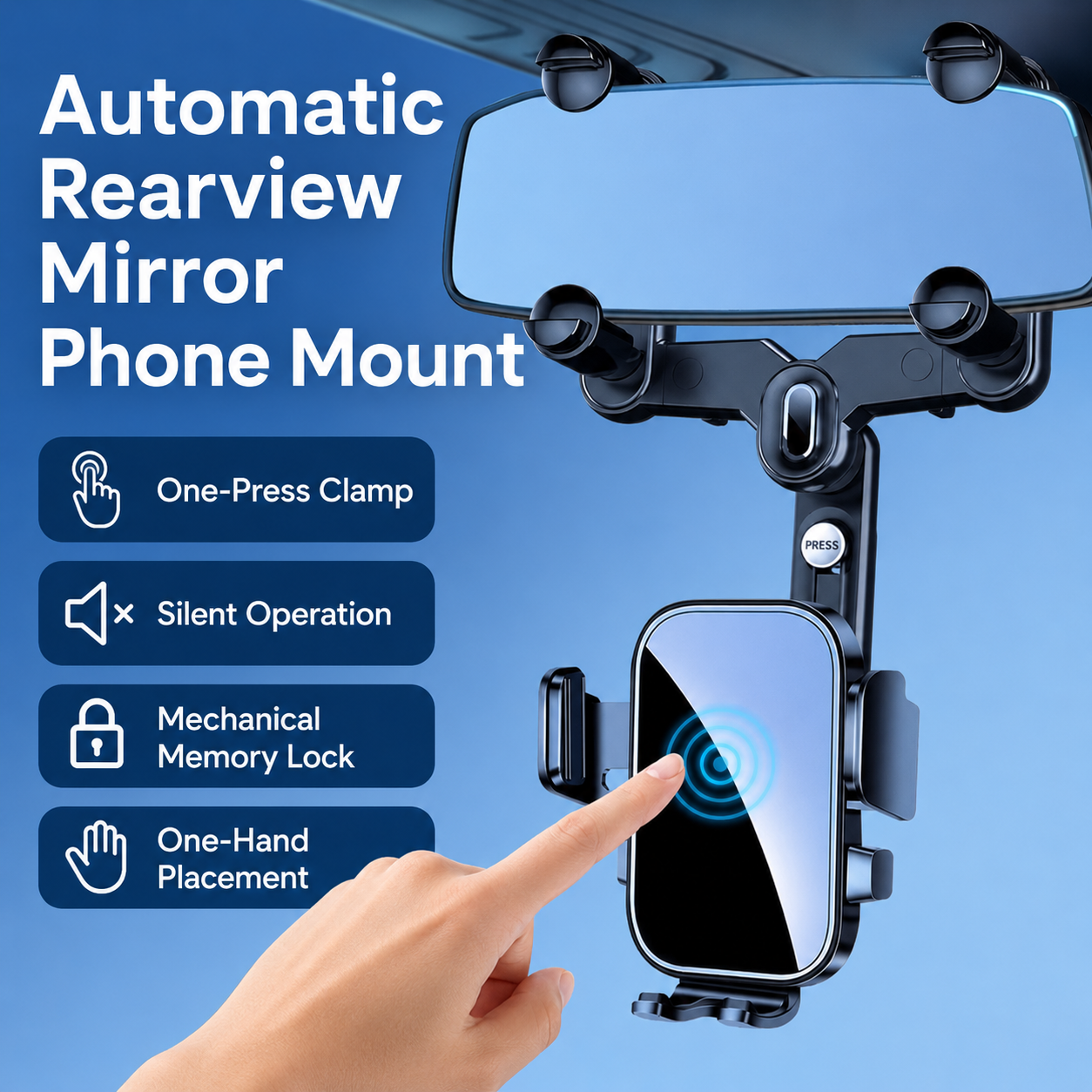 Auto-Lock Rearview Mirror Phone Mount