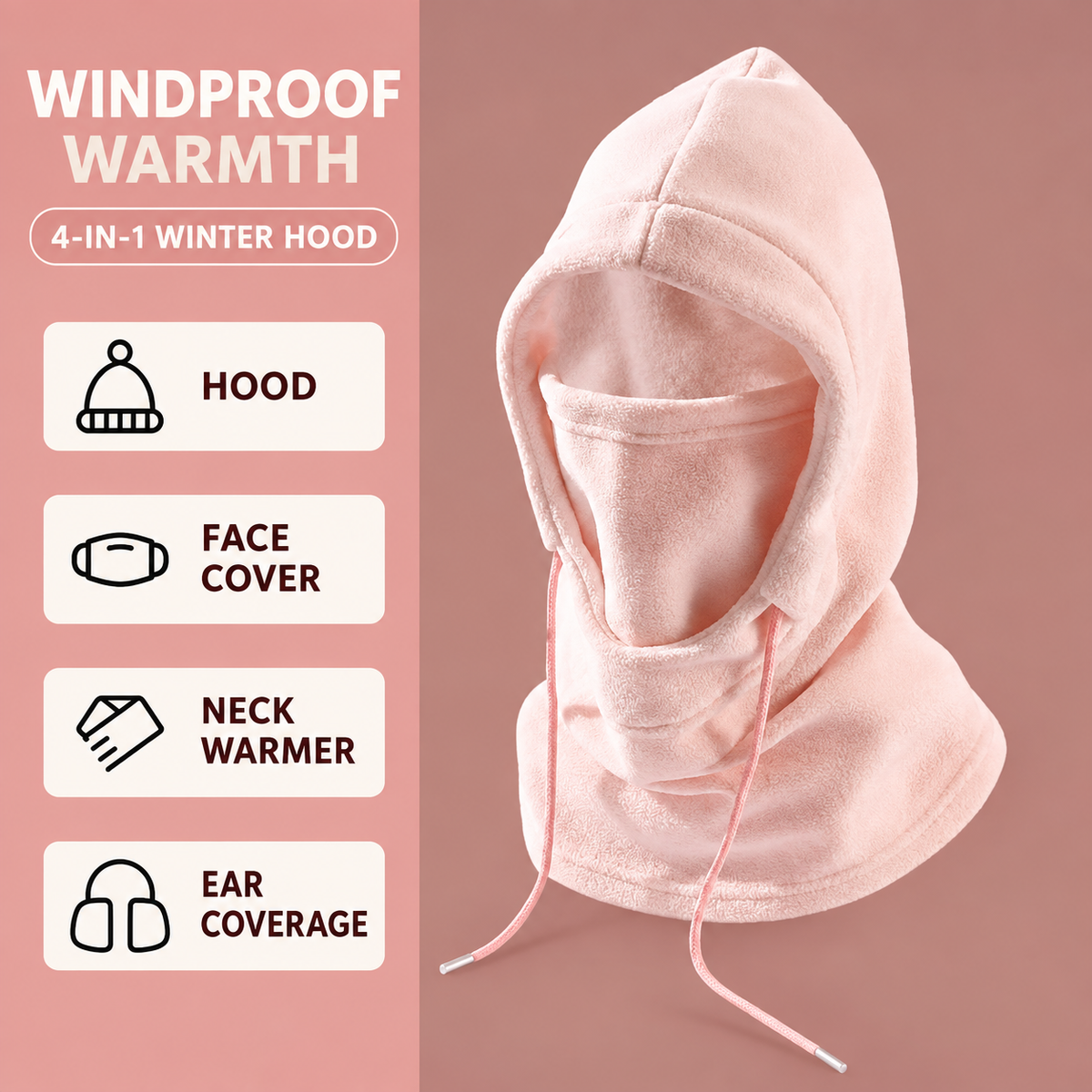 4-in-1 Adjustable Fleece Winter Hood