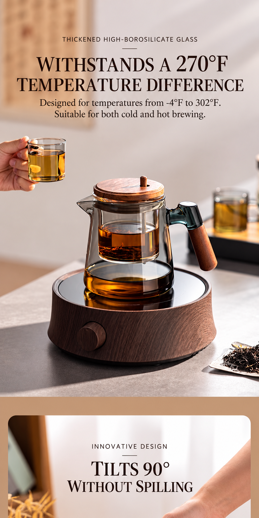 Push-Button Glass Tea Infuser Pot