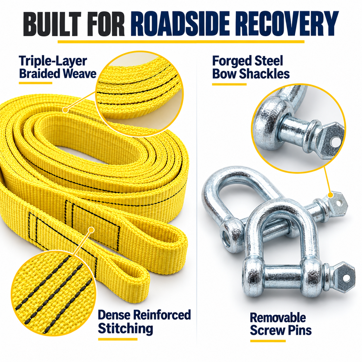 Tow Strap with 2 Bow Shackles