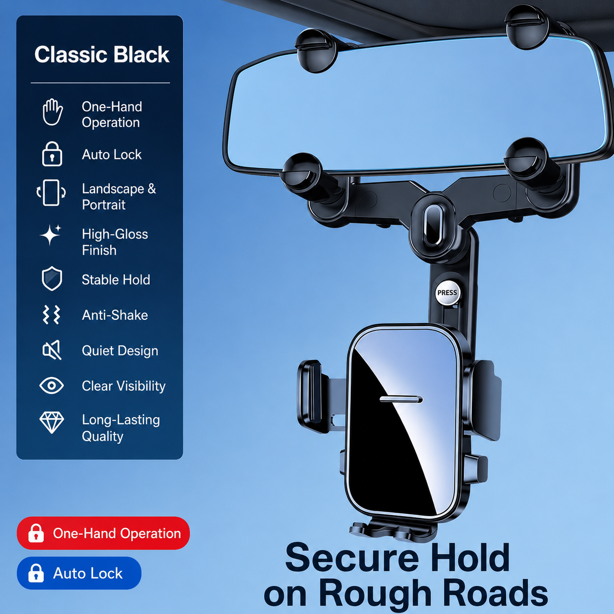Auto-Lock Rearview Mirror Phone Mount