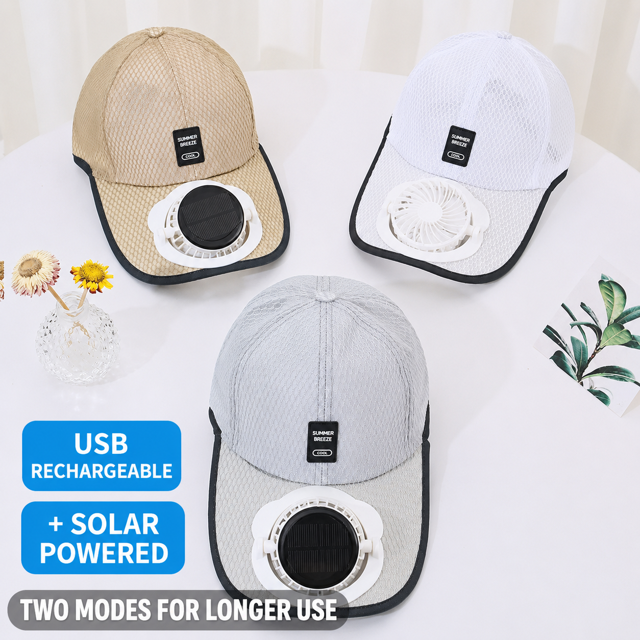 Solar-powered cooling fan hat