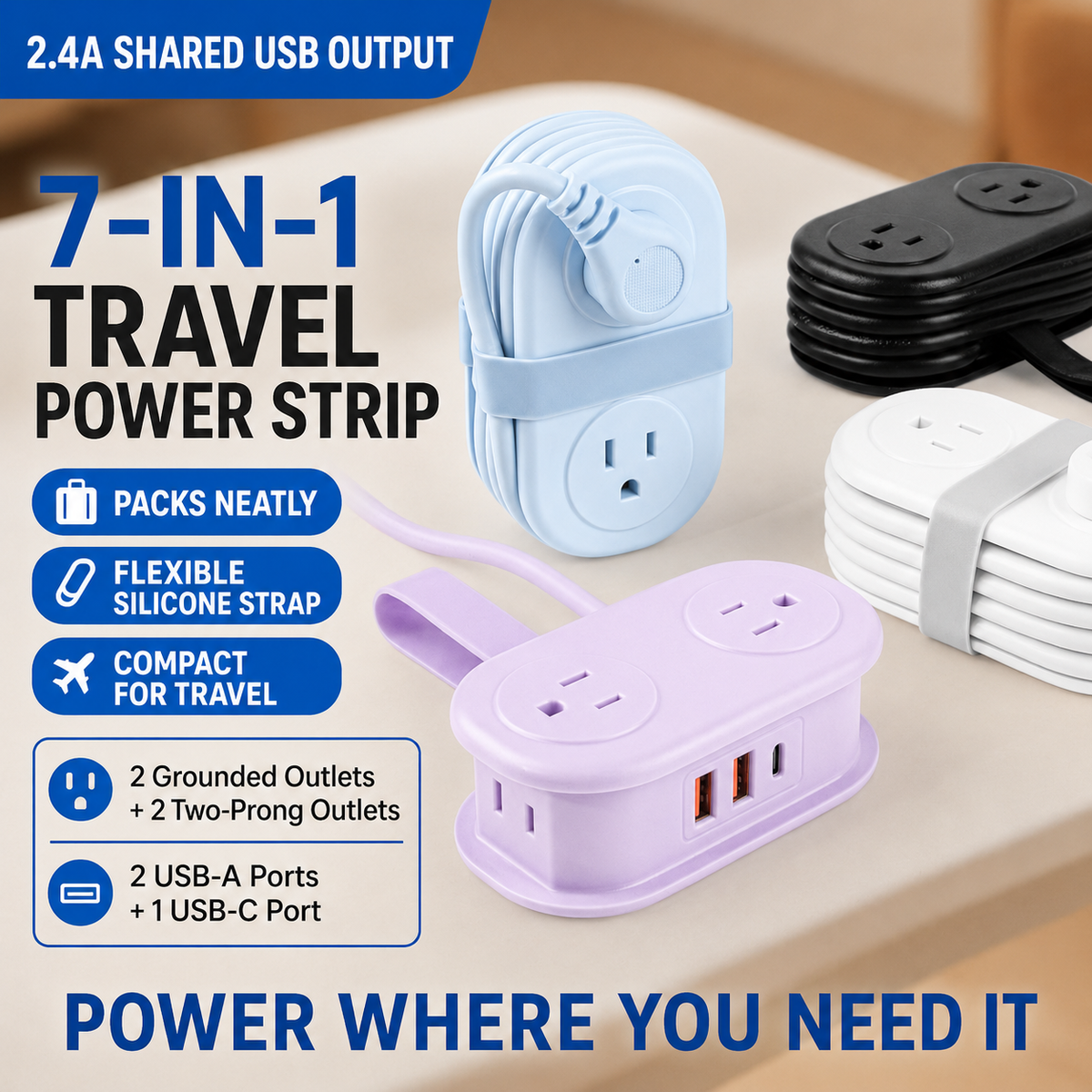 7-in-1 Compact Travel Power Strip