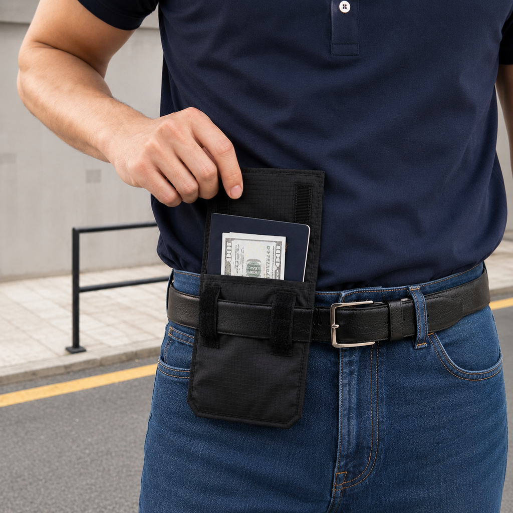 Belt-Mounted Passport & Money Pouch
