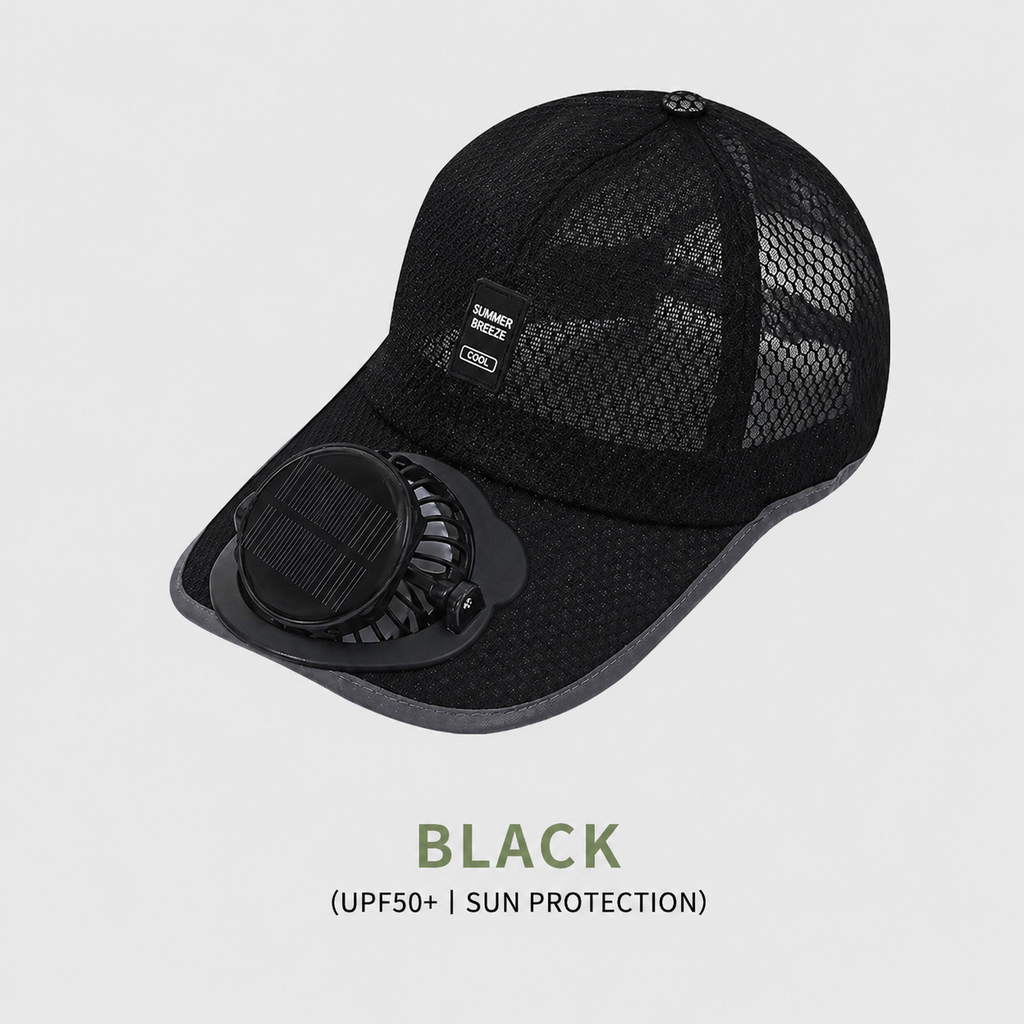 Solar-powered cooling fan hat