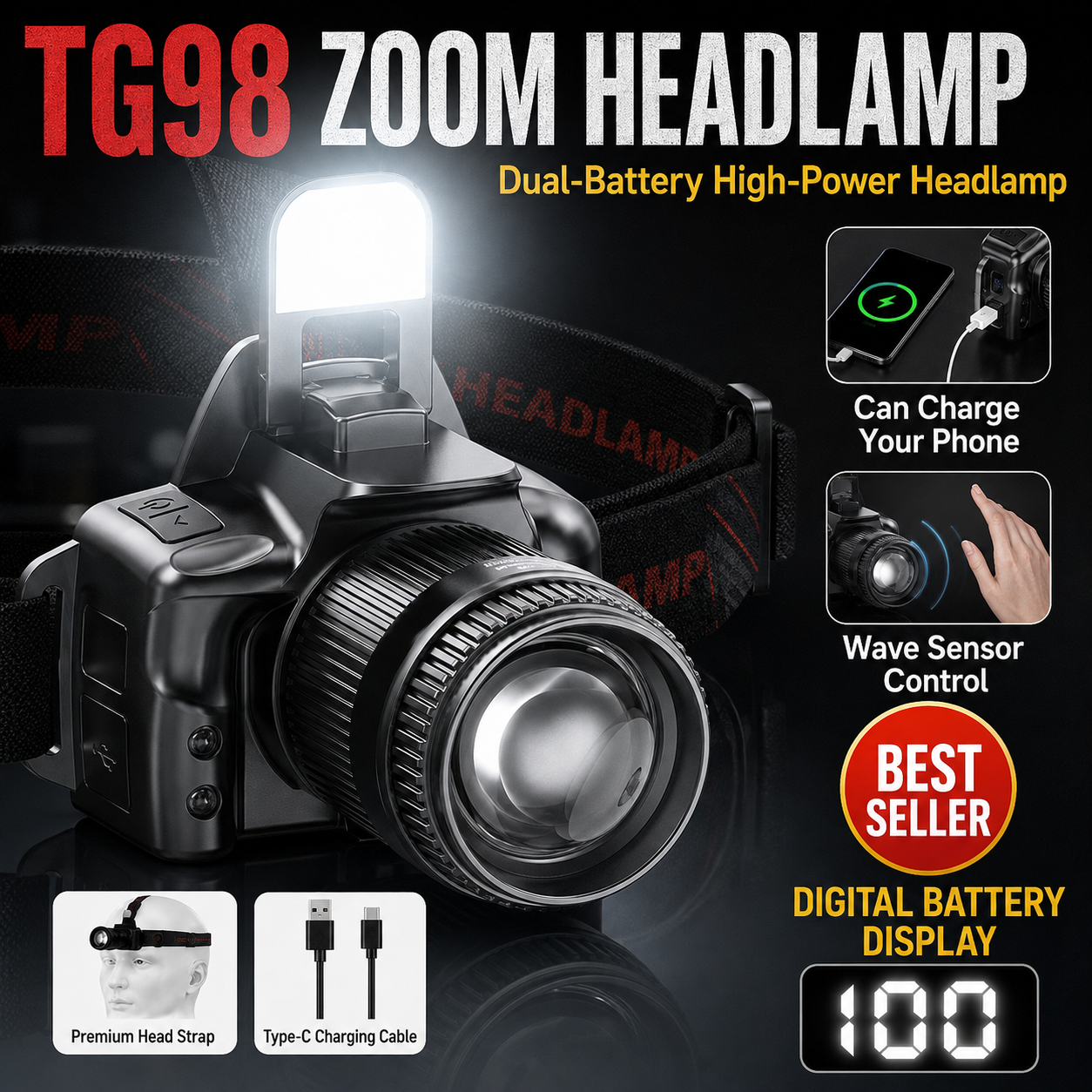 Rechargeable Zoom Sensor Headlamp