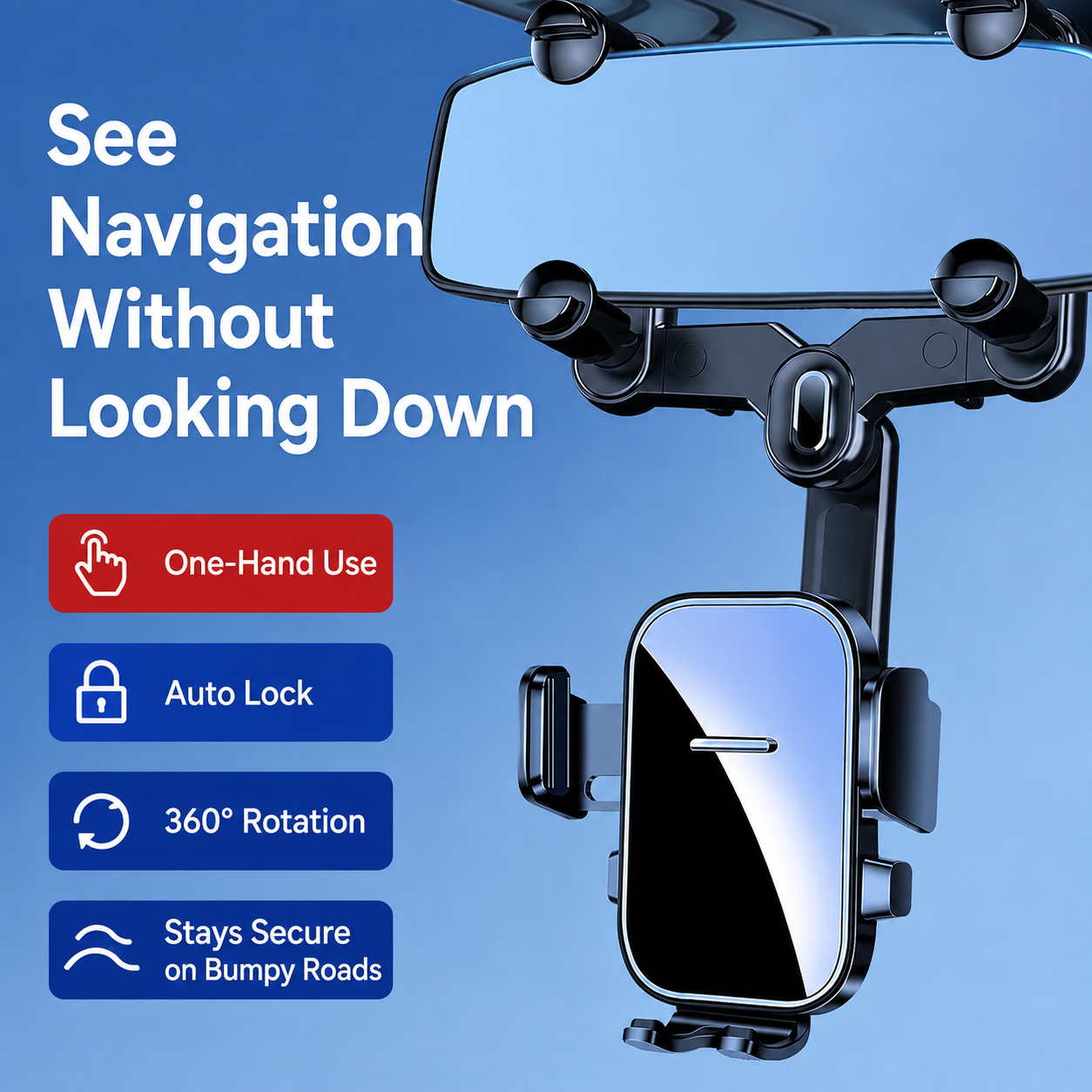 Auto-Lock Rearview Mirror Phone Mount