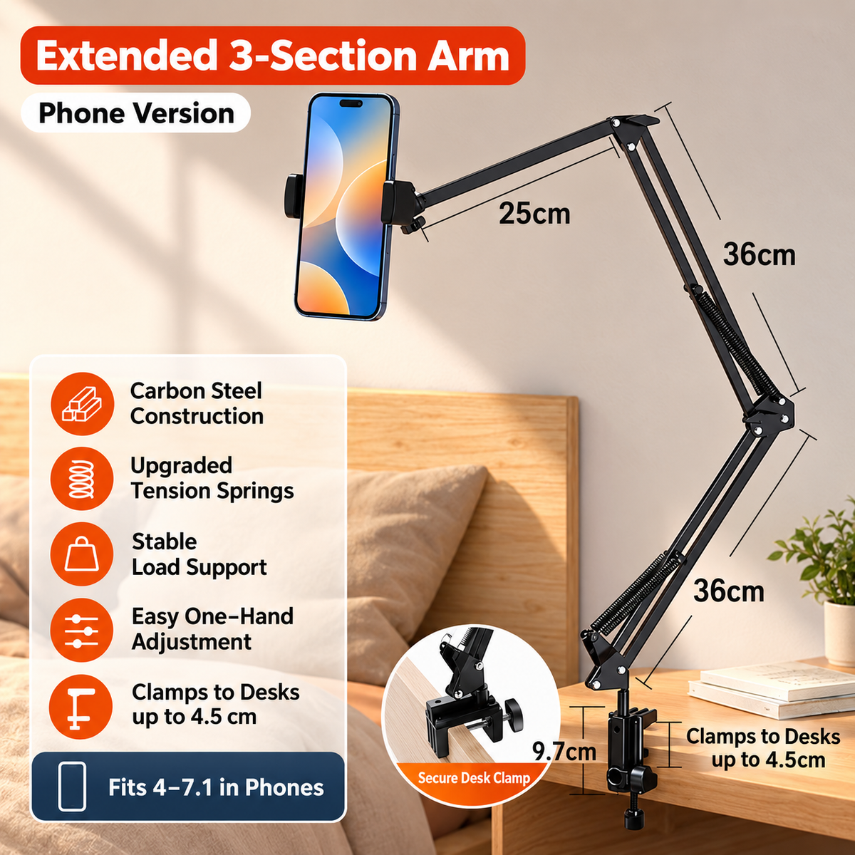 3-Section Phone & Tablet Desk Mount