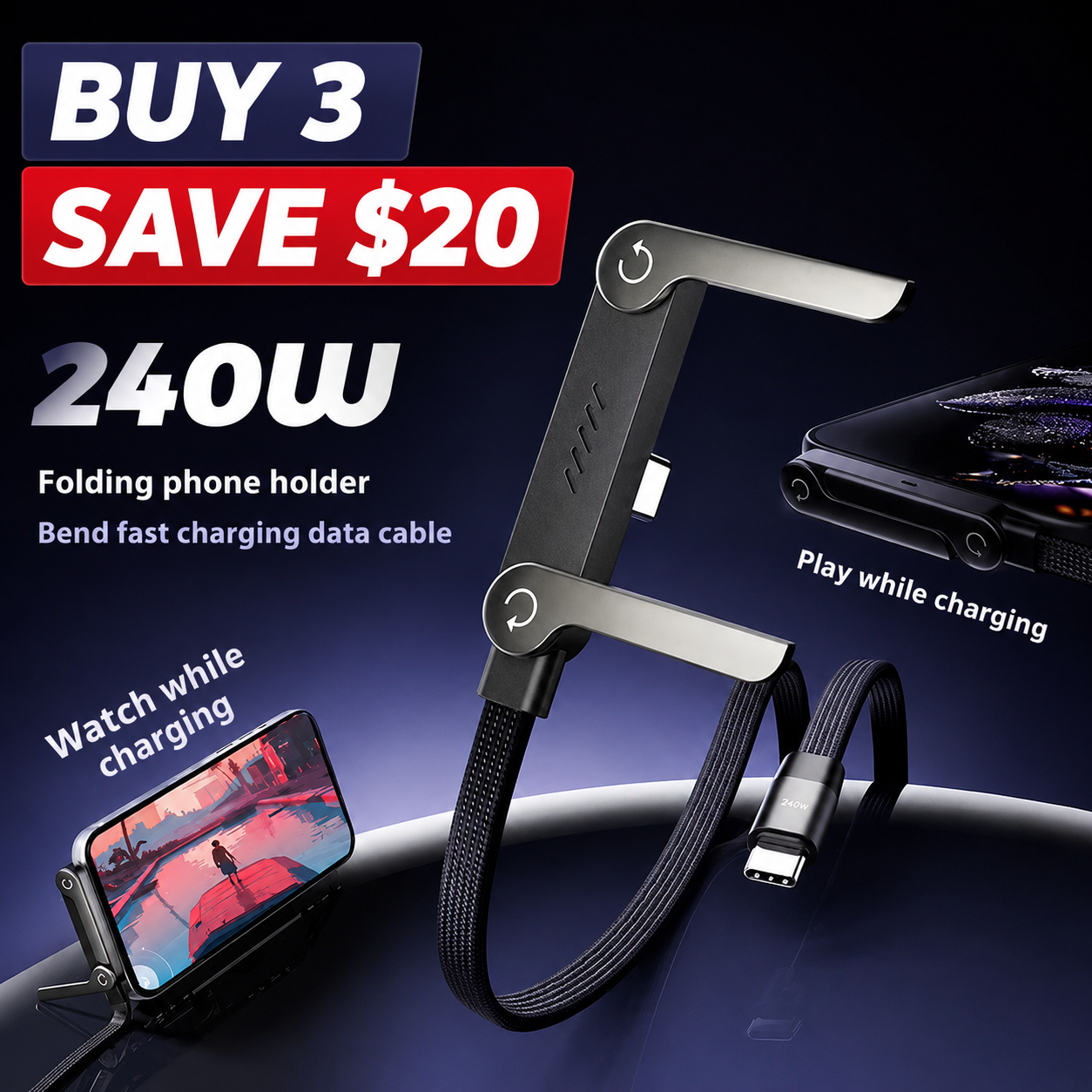 Fast-charging phone mount and data cable