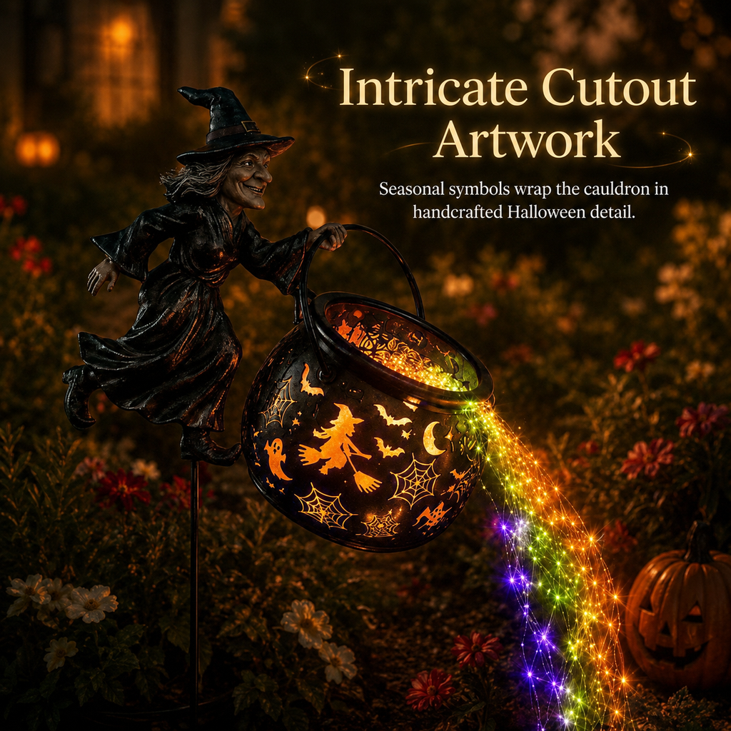 Halloween Witch Cauldron Light Garden Stake