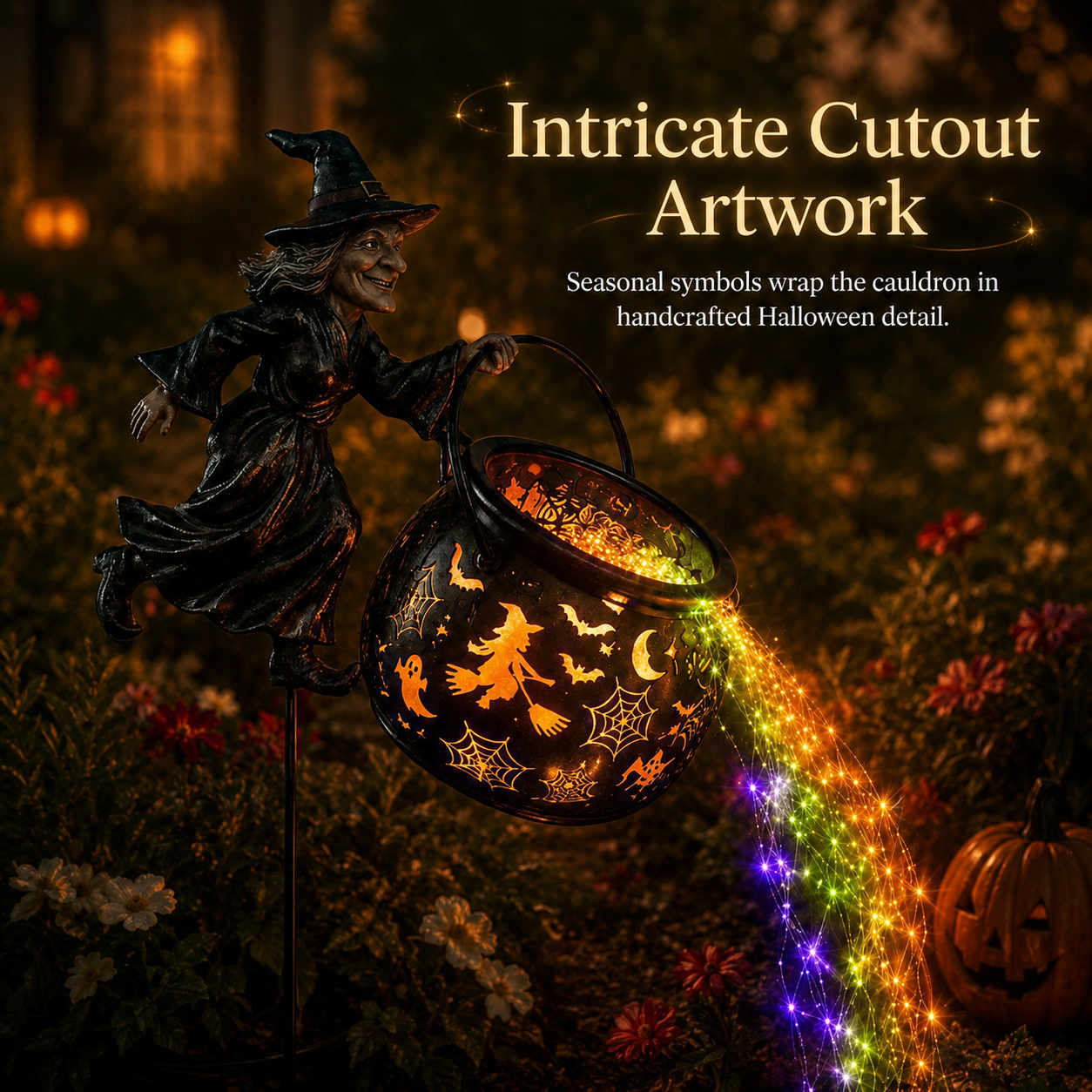 Halloween Witch Cauldron Light Garden Stake