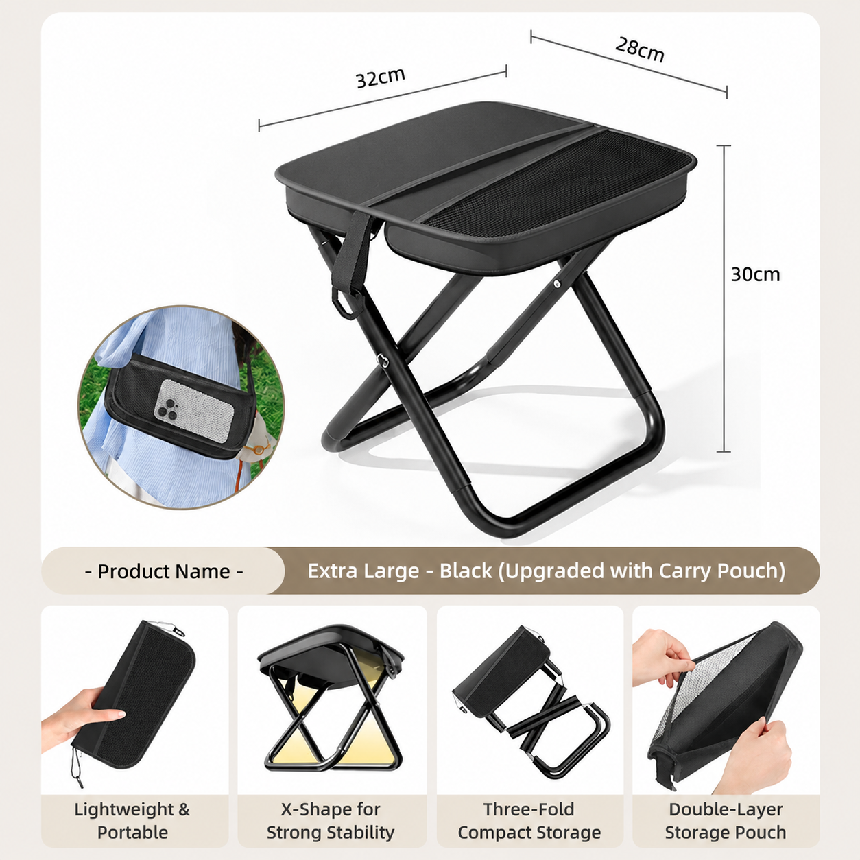 Foldable stool for outdoor camping, picnics, and fishing