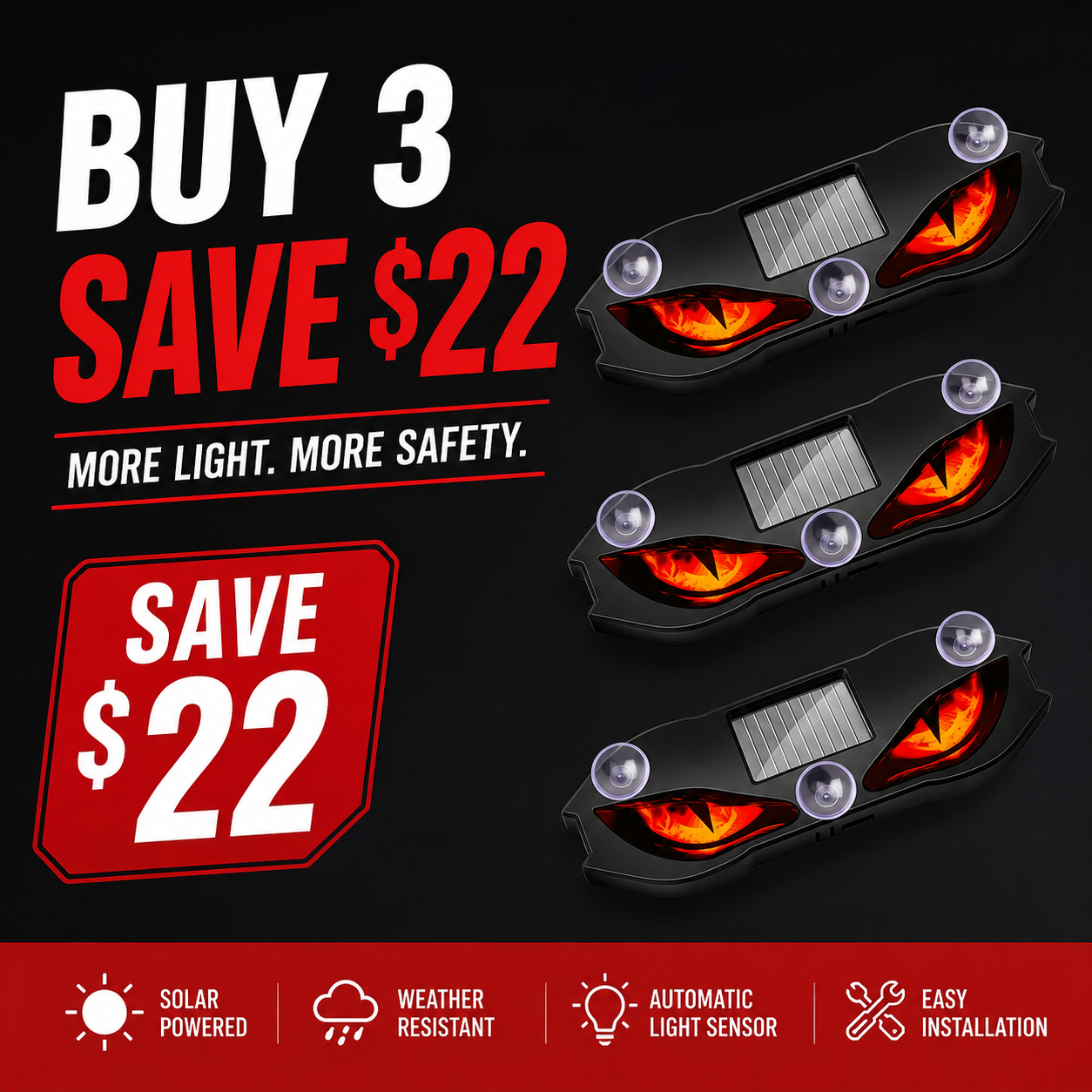 Solar-powered "Devil's Eye" LED car window light