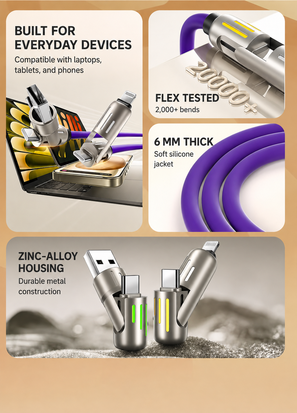 4-in-1 Silicone Charging Cable