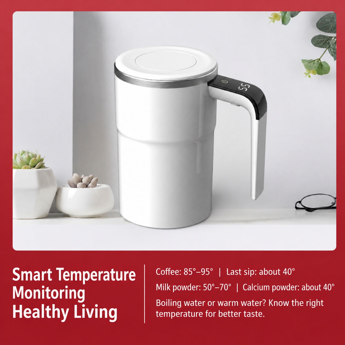 Automatic Self-Stirring Coffee Mug with Temperature Display