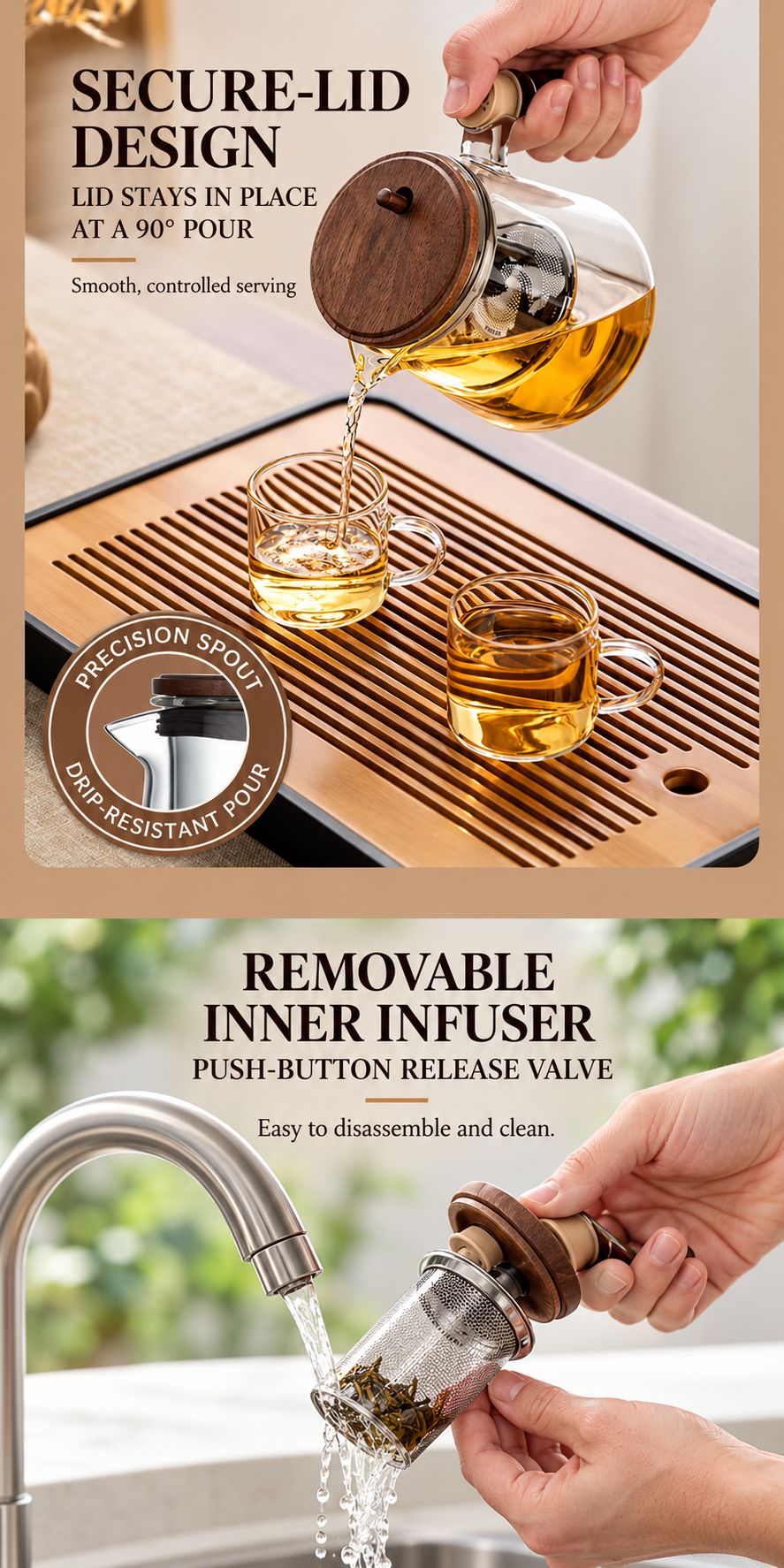 Push-Button Glass Tea Infuser Pot