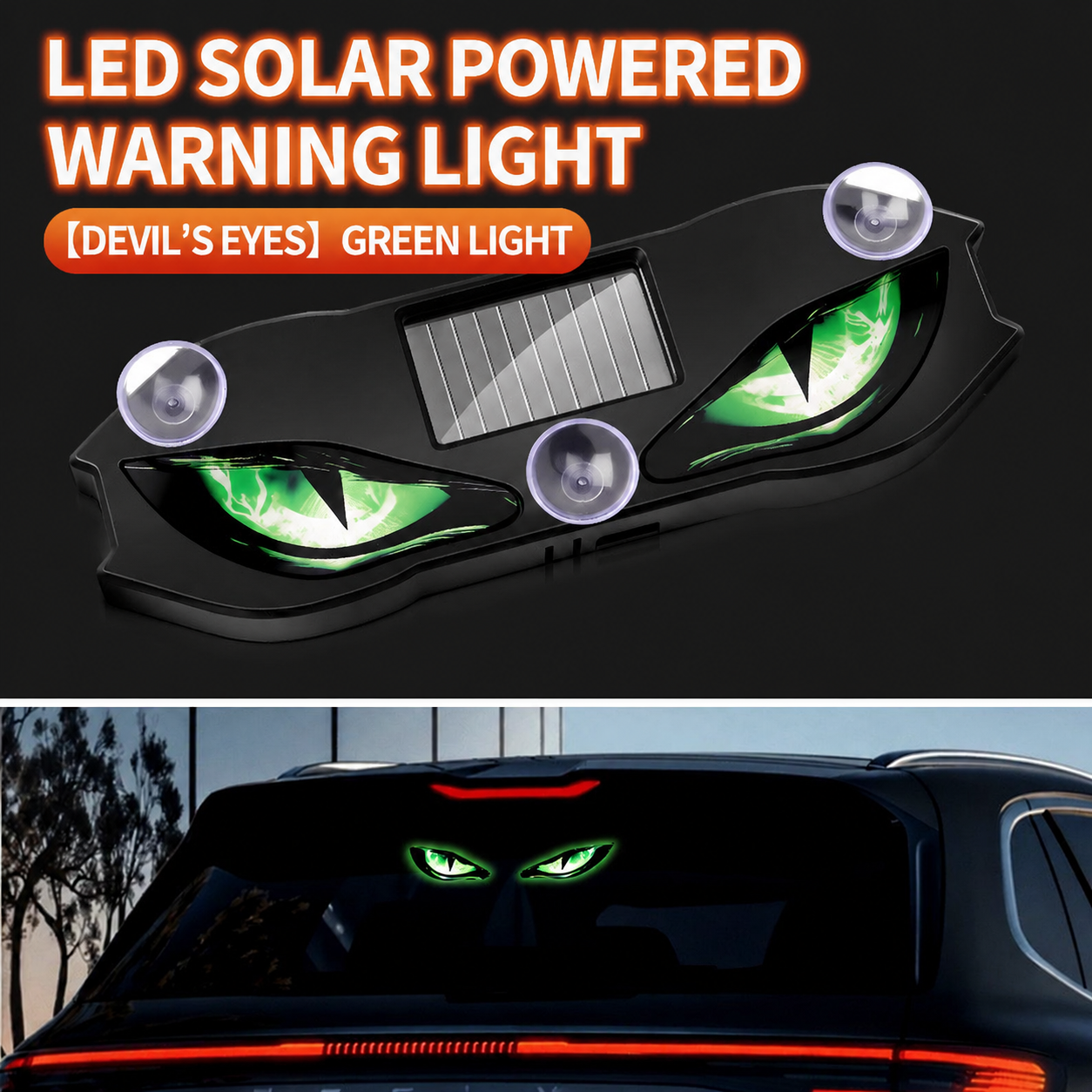 Solar-powered "Devil's Eye" LED car window light