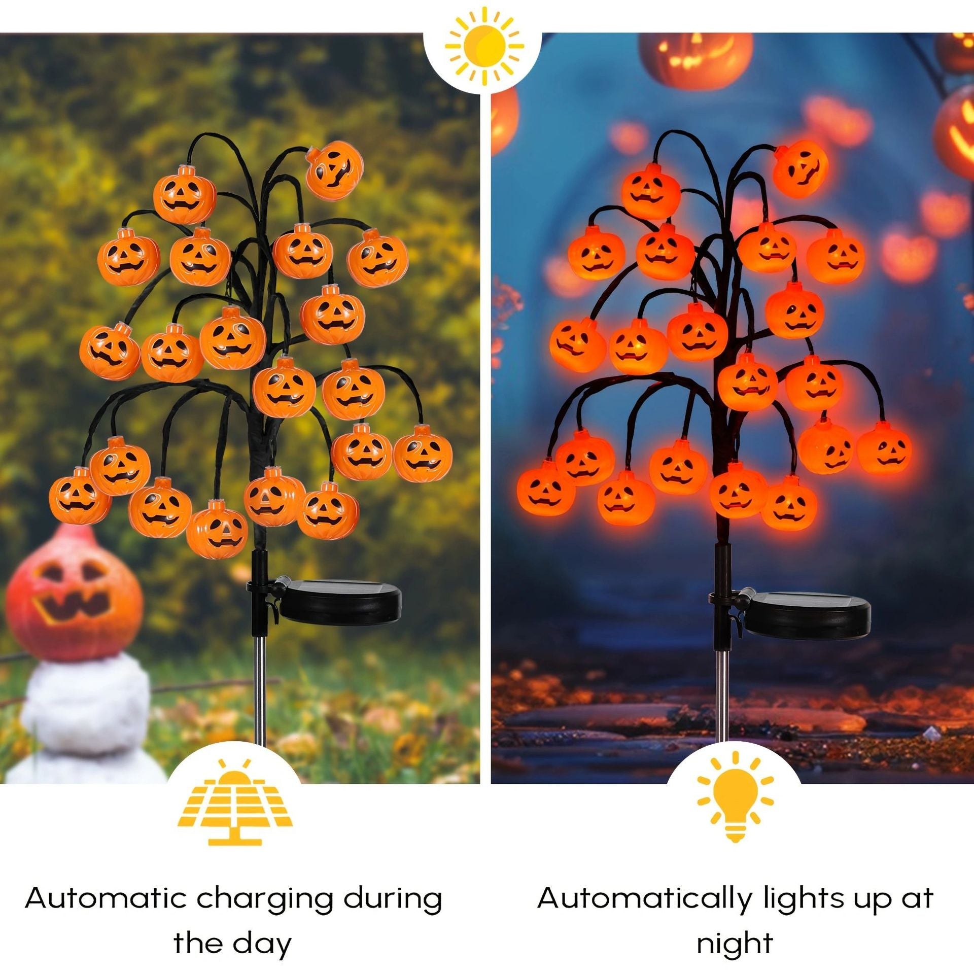 Solar-powered pumpkin branch light