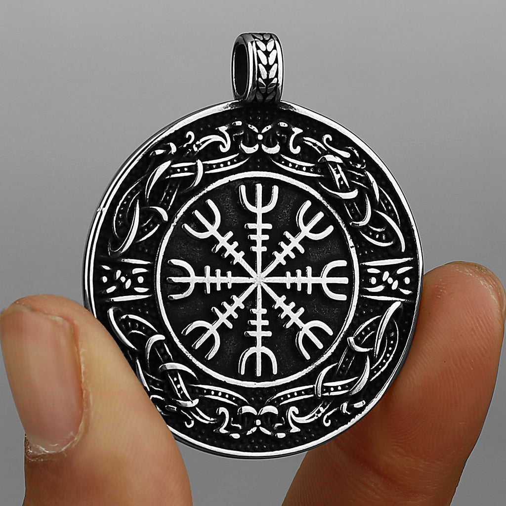 Viking Round Compass Stainless Steel Pendant Necklace