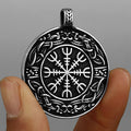 Viking Round Compass Stainless Steel Pendant Necklace