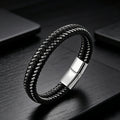 Men’s Braided Leather Bracelet – Minimalist Gold Accent Cuff, Luxury Street Style Jewelry