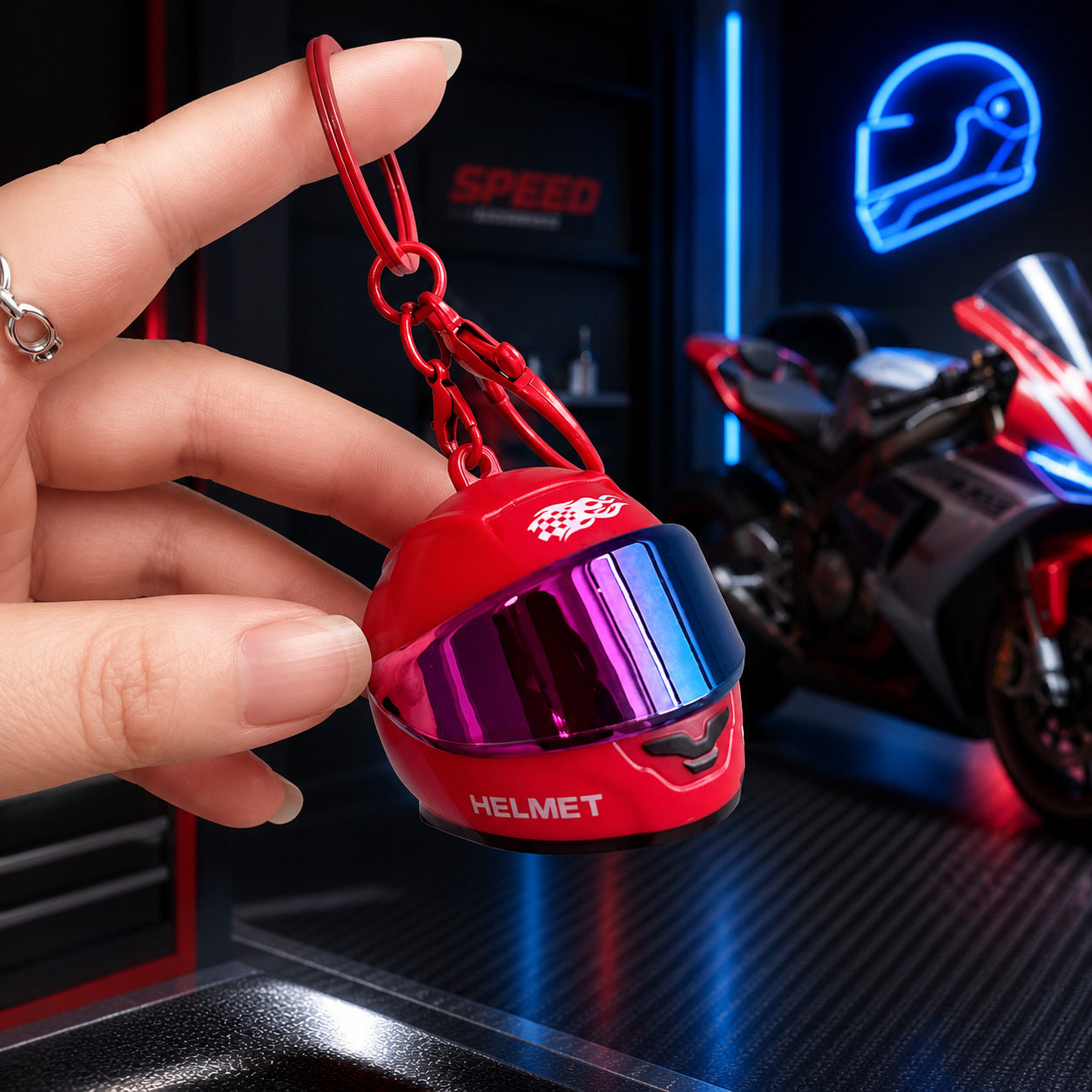 Mini Motorcycle Helmet Keychain