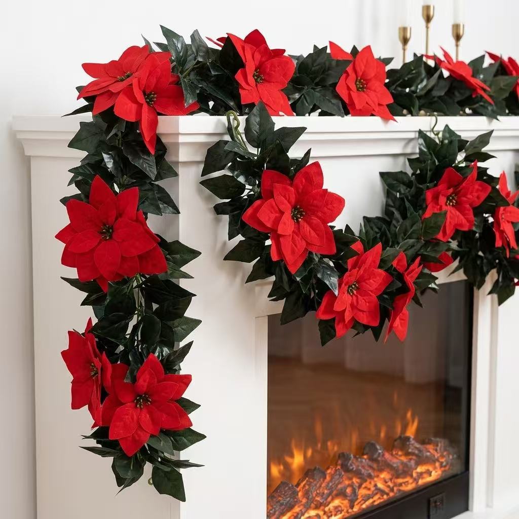 Christmas Poinsettia Garland Decoration