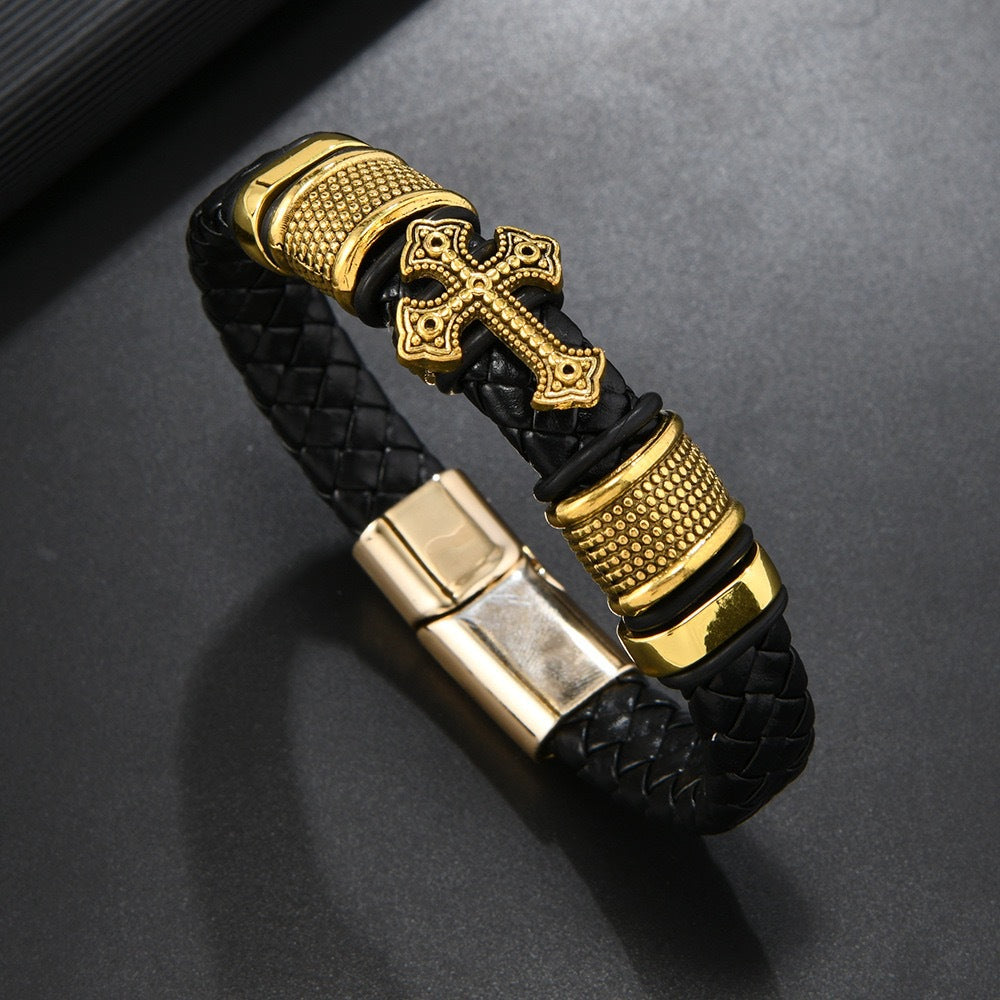 Gold-accented cross bracelet