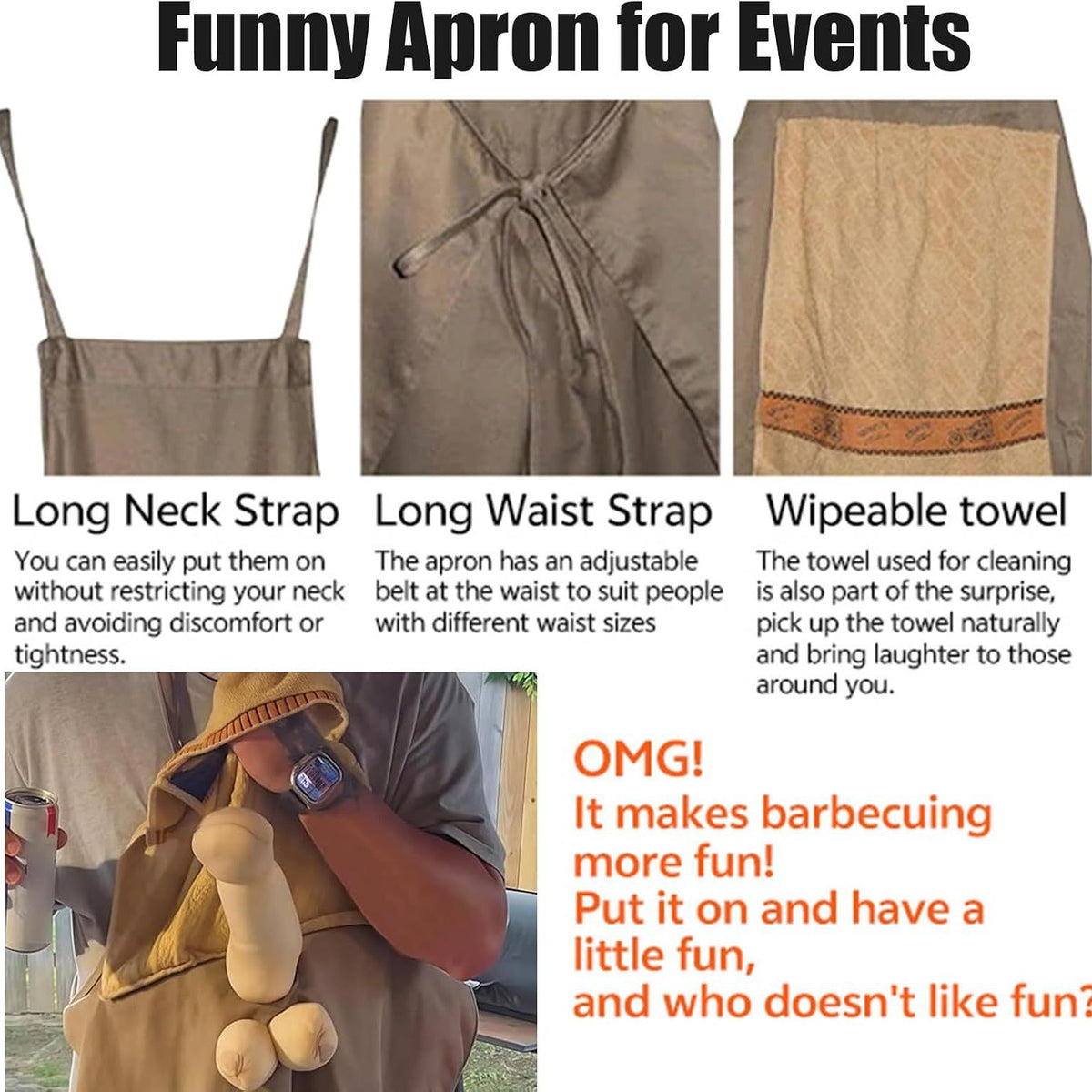 Novelty BBQ Apron with Hidden Surprise Towel