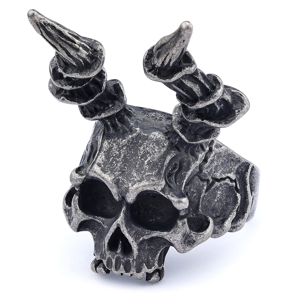 Vintage Punk Ram's Horn Skull Ring