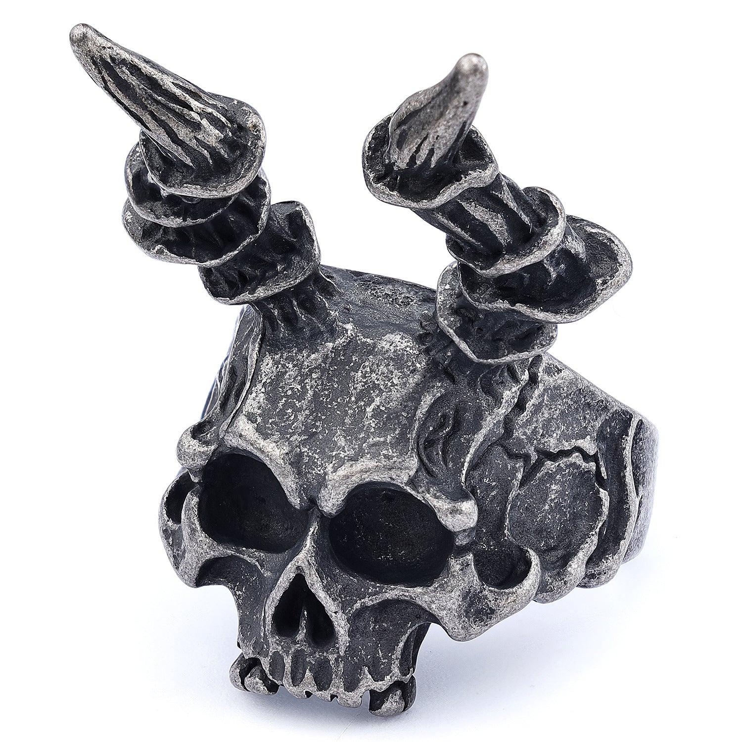 Vintage Punk Ram's Horn Skull Ring
