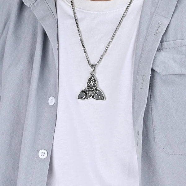 Celtic Knot Sun Moon Star Valknut Stainless Steel Pendant