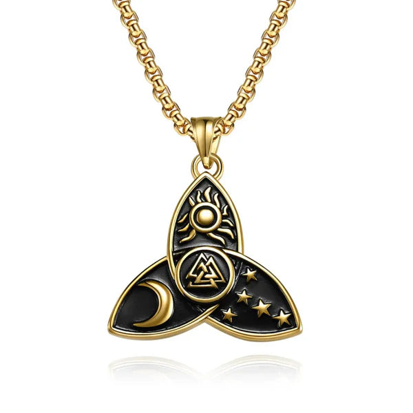 Celtic Knot Sun Moon Star Valknut  Pendant